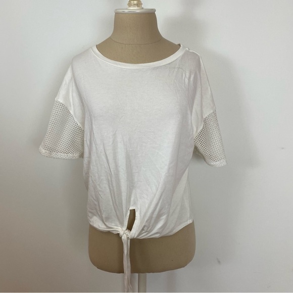 Green Eyed Girl Womens T-Shirt White Mesh Front Knot M - Picture 1 of 6